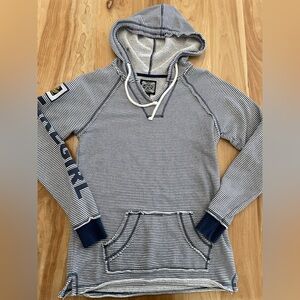 Lake Girl Navy Striped Hooded Sweatshirt Women’s Small Terry Nautical